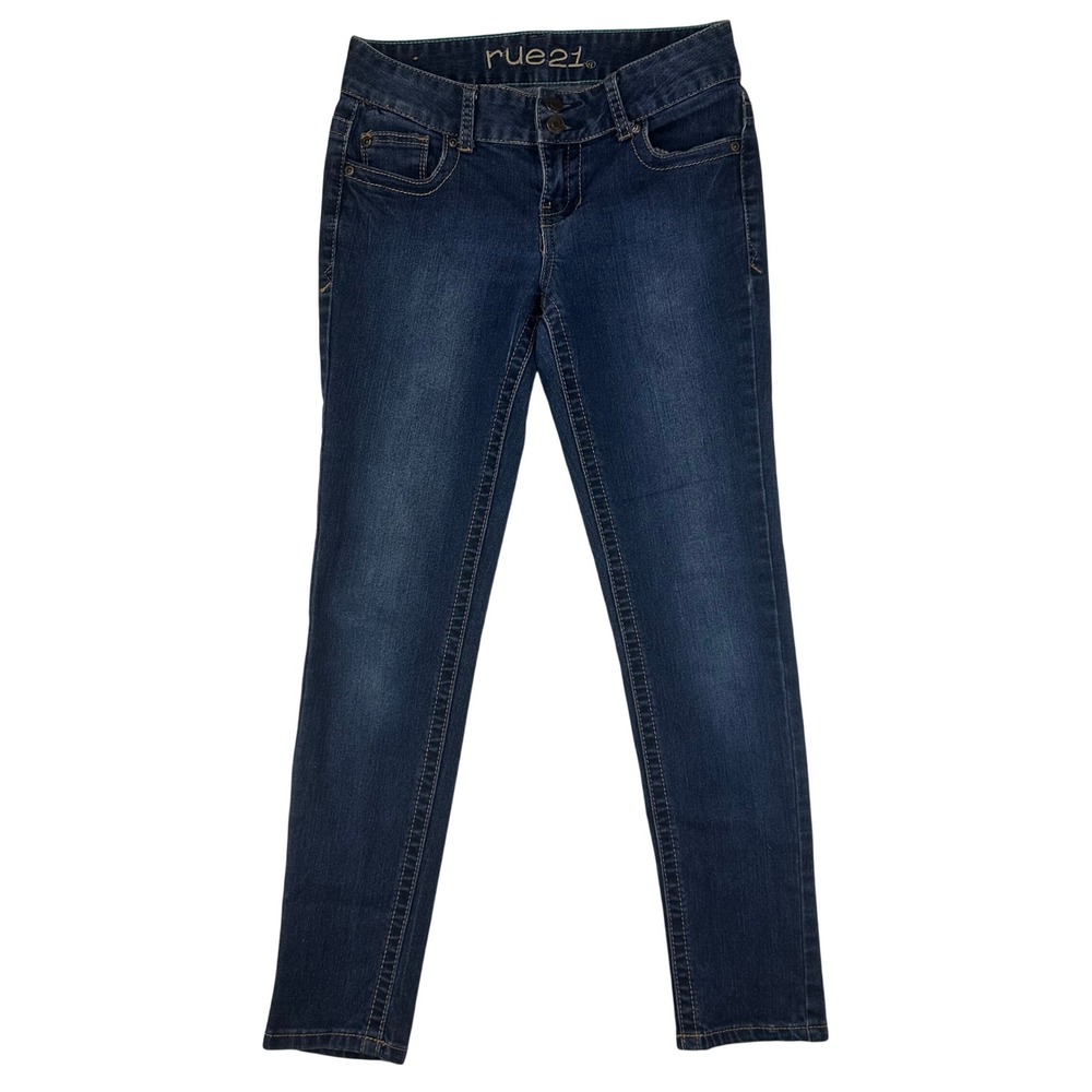 rue21‎ Jeans Womens 1/2 Short Mid Rise Skinny Blue Dark Wash Flap Pocket Cotton